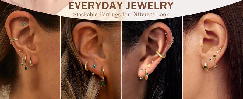 Jstyle 13 Pairs Small Gold Hoop Earrings Set for Women Dainty Gold Earrings 14K Gold Plated Lightweight Huggie Earrings Hypoallergenic Stud Hoop Earrings Pack for Jewelry Gift