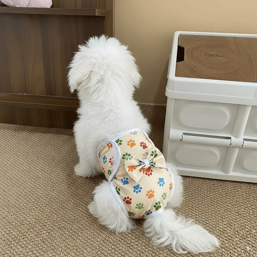Reusable Adjustable Dog Diaper (1pc) - Breathable Mesh Pet Diaper Pants, Soft Comfortable Fit, Machine Washable Incontinence Aid, Cute Bow & Paw Prints, Small-Large Dog Sizes for Estrus Management, Reusable Diaper