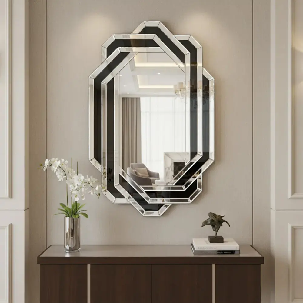 Modern Decorative Wall Mirror, Crystal Crush Diamond Vanity Mirror, Luxury Bathroom Mirror for Living Room, Bedroom & Entryway, Glam Accent Wall Mirror, Full-Size Dressing Mirror, Elegant Home Decor