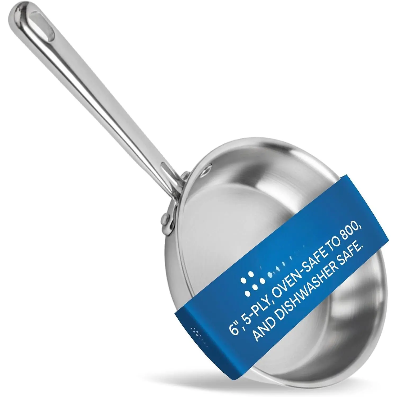 5-Ply Stainless Steel 6" Frying Pan - Professional Cookware for Induction, Gas and Electric - Dishwasher Safe, Oven Safe to 800°F - Durable, Versatile, Even Heating