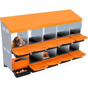 Chicken Nesting Box, 10 Compartments Nesting Boxes for Chickens, Chicken Laying Boxes, Roll Away Nesting Box for Chickens Laying Egg with Lid Cover to Protect Eggs, Orange