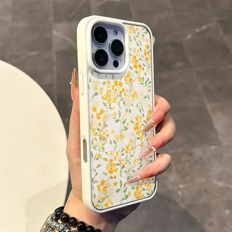 Magnetic Silicone Case for iPhone 17,16 E Pro Max,15 Plus,14,13,12,11,XS,XR - Pastel Yellow Floral Print, Lightweight, Aesthetic