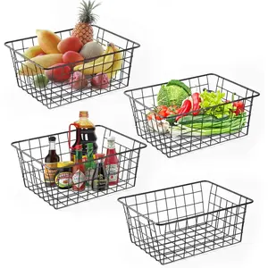 Wire Baskets for Organizing Household 4 Pack Pantry Baskets For Storage Pantry Wire Black Metal Storage Bins