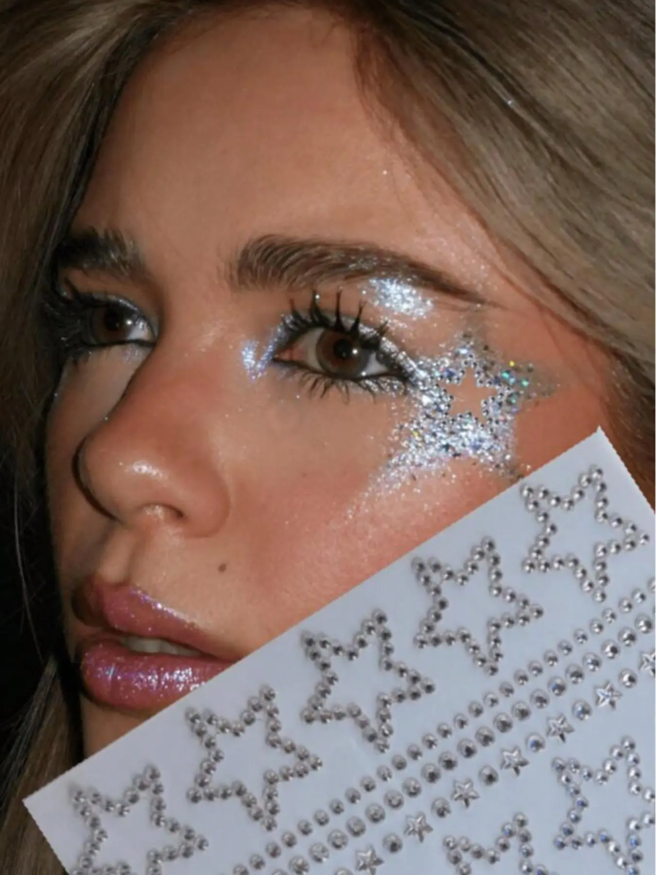 Silver Color Star Stick-On Rhinestone Gems, Sparkling Accents, Face and Body Makeup Decor, Ideal for Festival, Stage, Party, and Crafts