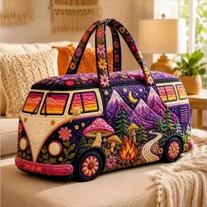 Boho Mushroom Pattern Quilted Large Capacity Weekender Duffel Bag, Hippie Aesthetic Carry On Travel Tote Bag for Women, Spacious Handbag for Gym, Camping & Vacation Trips