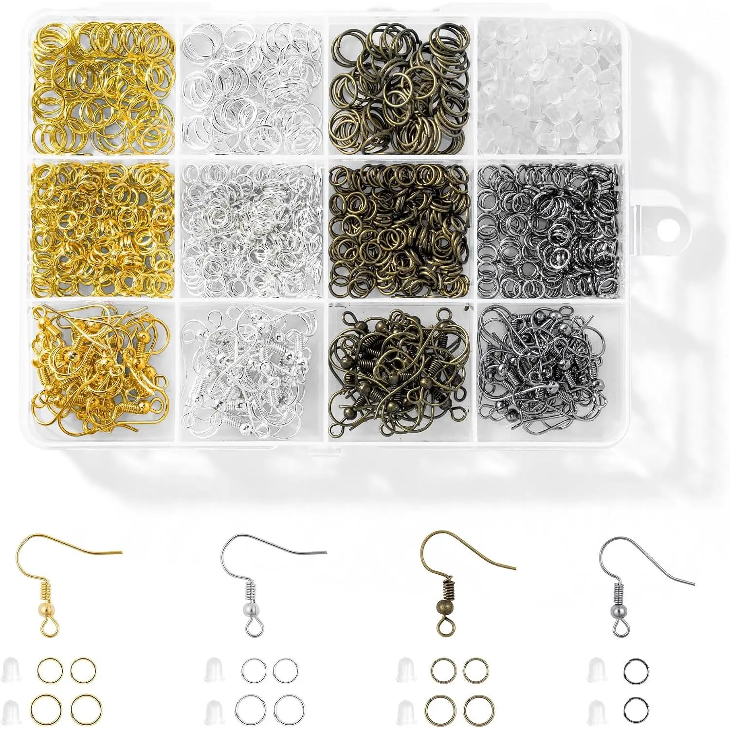 4 Colors Earring Hooks, 890 count Earring Making Supplies Kit with Ear Wires Hooks, Open Jump Rings and Earring Backs for  Making Findings