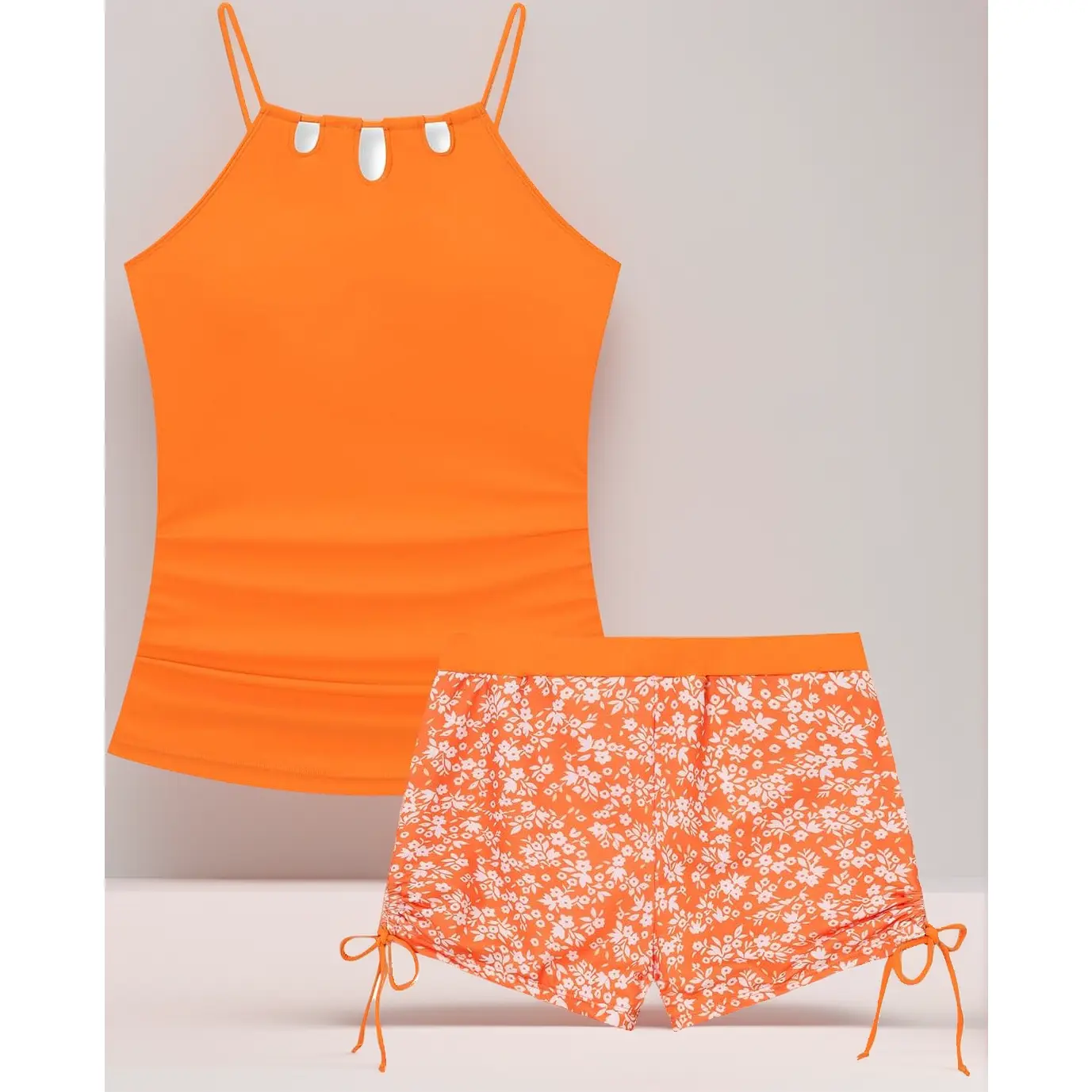 Girls' Cutout 2-Piece High-Waisted Tankini Swimsuits Set, Bathing Suit for Teen Girls (11-15 Years)