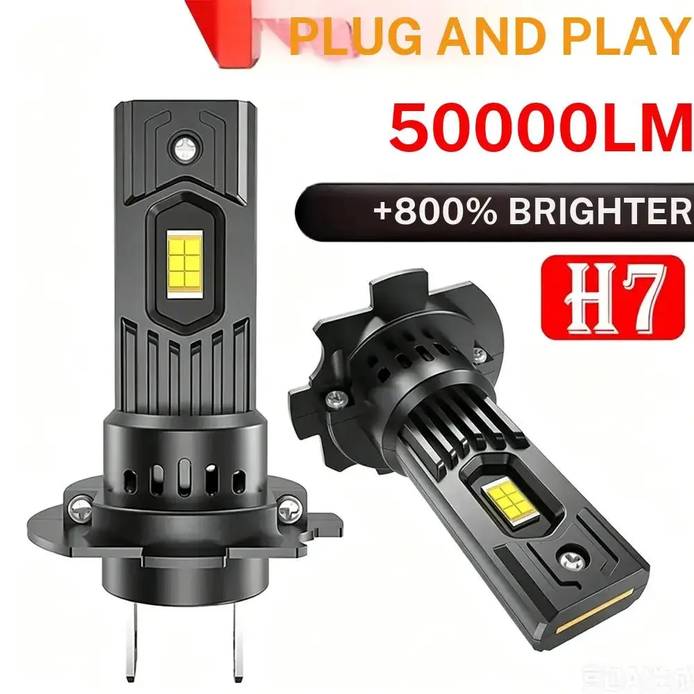 50000 Lumens H7 Super Bright LED Headlight Kit, 100w Csp 7035 Mini Bulb, for Car Front Lights, Auto Fog Light, Can Bus System, 12V, 6000k, Led Headlight Bulbs