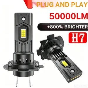 50000 Lumens H7 LED Headlight Kit, 100w Csp 7035 Mini Bulb, for Car Front Lights, Auto Fog Light, Can Bus System, 12V, 6000k