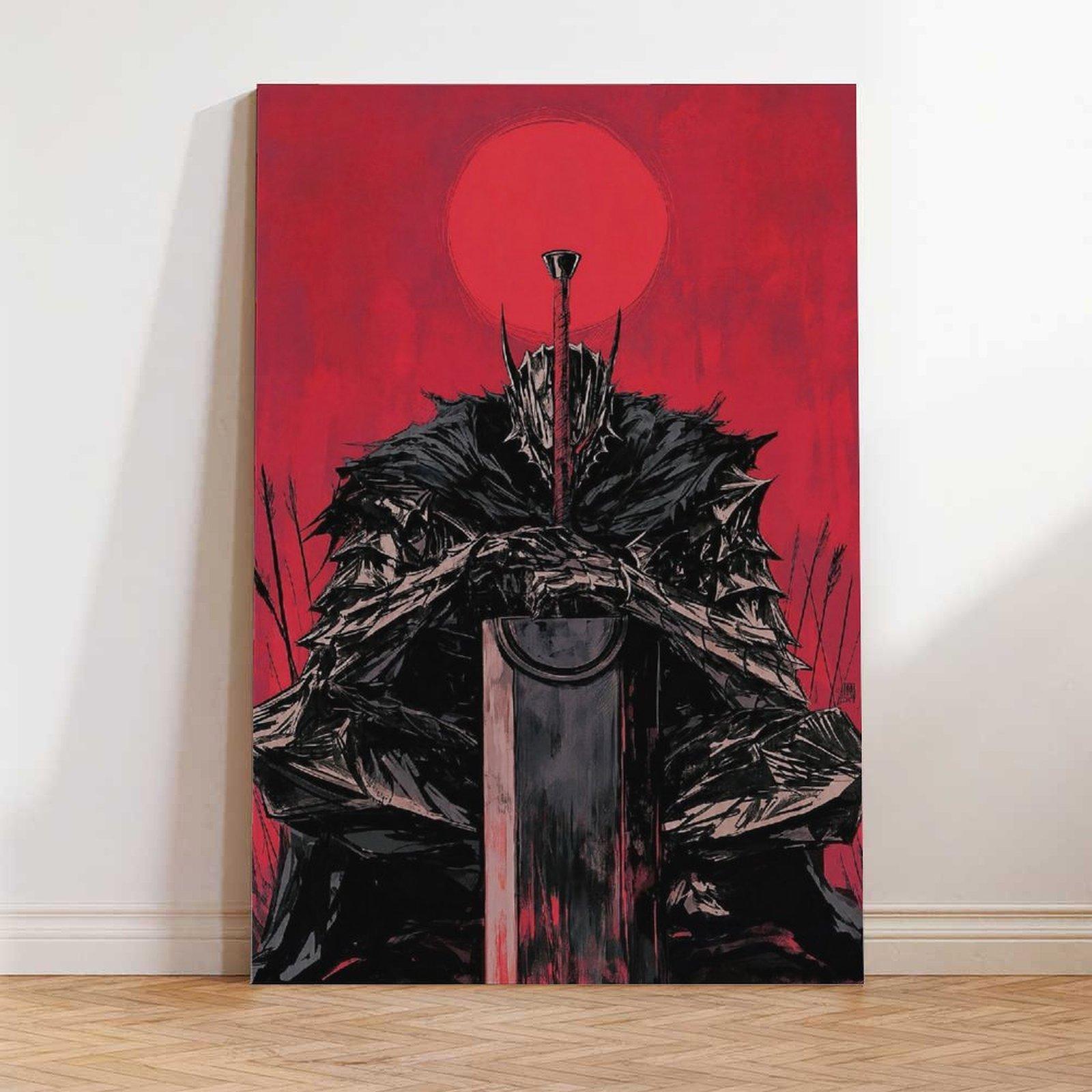Berserk Guts Inspired  Canvas Painting - Japanese Dark Fantasy Manga Panel Print, Heavy Metal Warrior Armor Design Artwork, Artistic House Home Office Wall Hanging Decor Poster