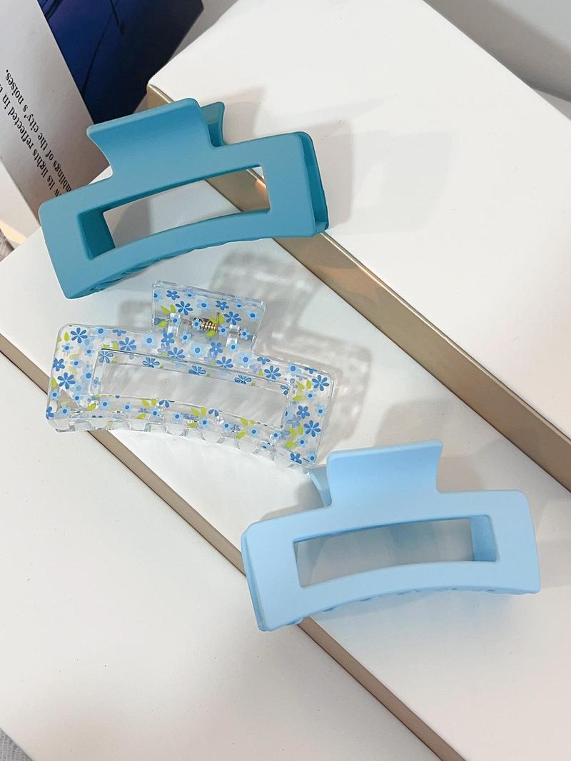 Plain Color & Cute Flower Pattern Hair Claws Set, 3 Counts Medium Size, Fashionable Hair Accessories for Women & Girls, Casual Versatile Hair Accessories for Daily Wear