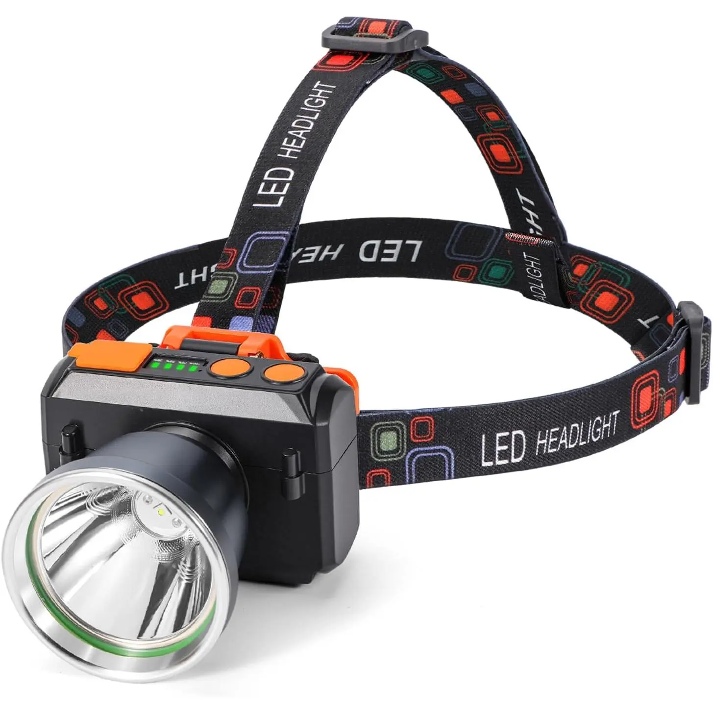 Super Bright Rechargeable LED Headlamp with Power Display, 3 Modes White Light, Dual Switch, IP65 Waterproof Lightweight Hard Hat Light for Camping, Hiking, Outdoor (Silver Grey-White Light)