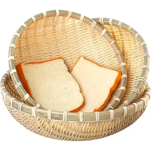 3 Pack Bamboo Basket Tray Set U Shaped Handmade Woven Fruit Bread Vegetable Holder 10 11 12 Inch Stackable Natural Sturdy Wood
