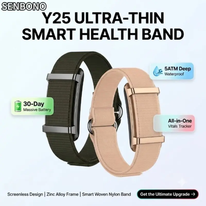 SENBONO Unisex Smartwatch, Screenless Design, Wireless, Health Monitoring, 120+ Sports Modes, Remote Photography, Long Battery Life, iOS & Android Compatible