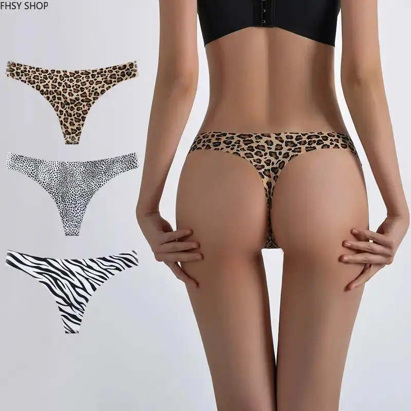 3PCS Animal Print Stretchy Thong Underwear for Women, Low Rise No-Show Panties with Cotton Lined Gusset, Breathable Seamless G-String for Yoga, Gym & Daily Wear