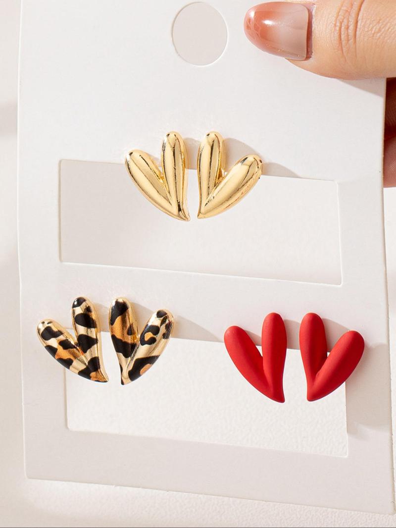 Fashionable Heart & Leopard Print Design Earrings, Heart Shaped Earrings, Statement Earrings, Versatile Earrings, Fashion Jewelry for Party, Daily Clothing Decor, Trendy All-match & Exquisite Jewelry for Birthday Gift