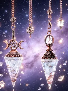 2pcs/set Opal Crystal Pendulum Pendant, Vintage Bronze Divination Tool, Emotion Balance, Peaceful Harmony, Yoga Meditation Gift