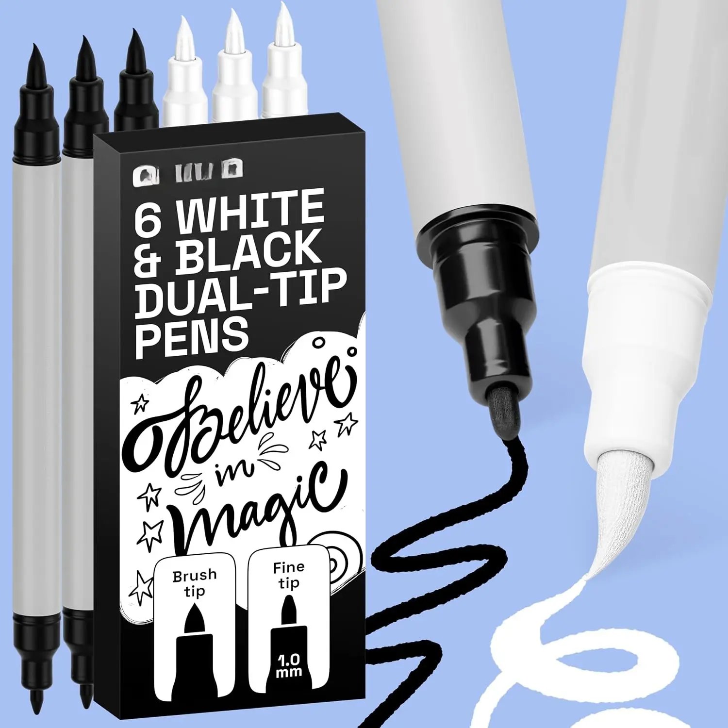 Pens –  Tip Markers – Brush & Fine Tip  Pens for Calligraphy, Crafts, Greeting Cards, Ornament Decor, DIY Art (Black&White)