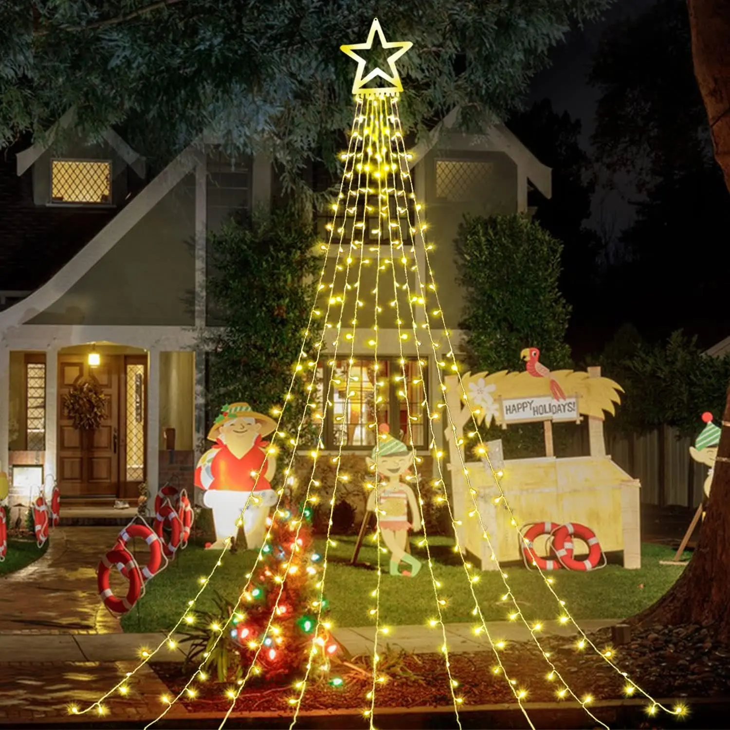 Outdoor Christmas Decorations  String Lights, 320 LED 11.5 ft Waterfall Tree Lights with 8 Lighting Modes Christmas  Lights for Indoor Outdoor Yard  Festival Party Xmas  Year Decor