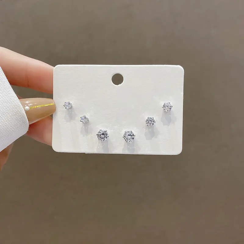 6Pcs S925 Silver Needle Stud Earrings Set, Shiny Cubic Zircon Mini Earrings, Ins Trendy Niche Delicate Ear Jewelry for Women Sensitive Ears