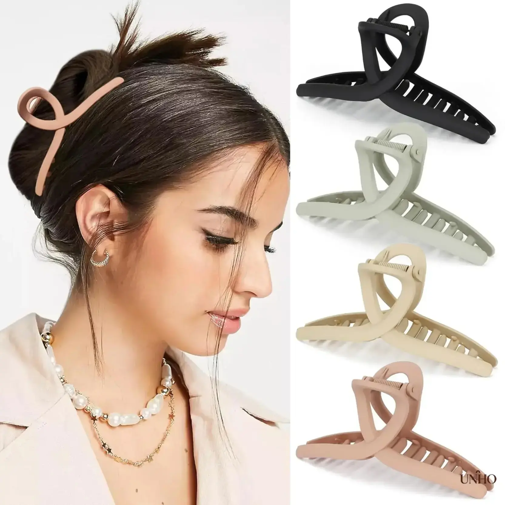 4 Pack Large Matte Hollow Out Loop Hair Claw Clips For Women, Minimalist Aesthetic Hollow Jaw Clamps, Smooth Non-Slip Hair Grips, Versatile Daily Styling Accessory For Half-Up Bun Hairstyles And Casual Outfit Matching