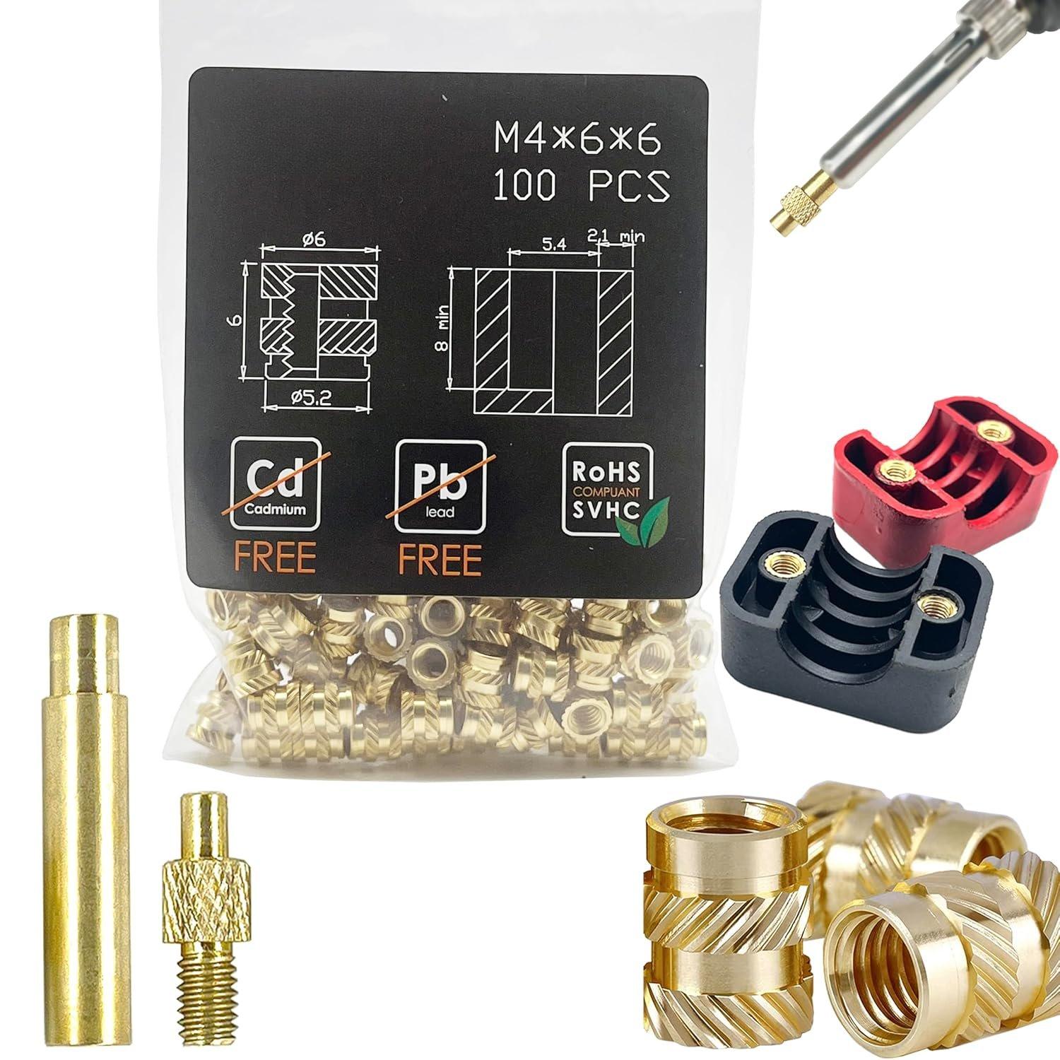 Printing Brass Nuts Threaded Inserts M2 M2.5 M3 M4 M5 M6 Female Thread Metric Knurled Nuts Assortment Kit Brass Heat Set Insert for Plastic and  Components (M3*5 * 5 (100 PCS))