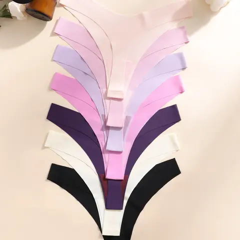 Women's Comfortable Soft Seamless Plain Low Waist Thong Breathable Panties, Casual Fitted Breathable Stretch Underwear for All Seasons, Pack of Multiple Sizes Available, Seamless Panties Set, Comfy Fit Panty, Breathable Knicker, Soft Breathable Knickers