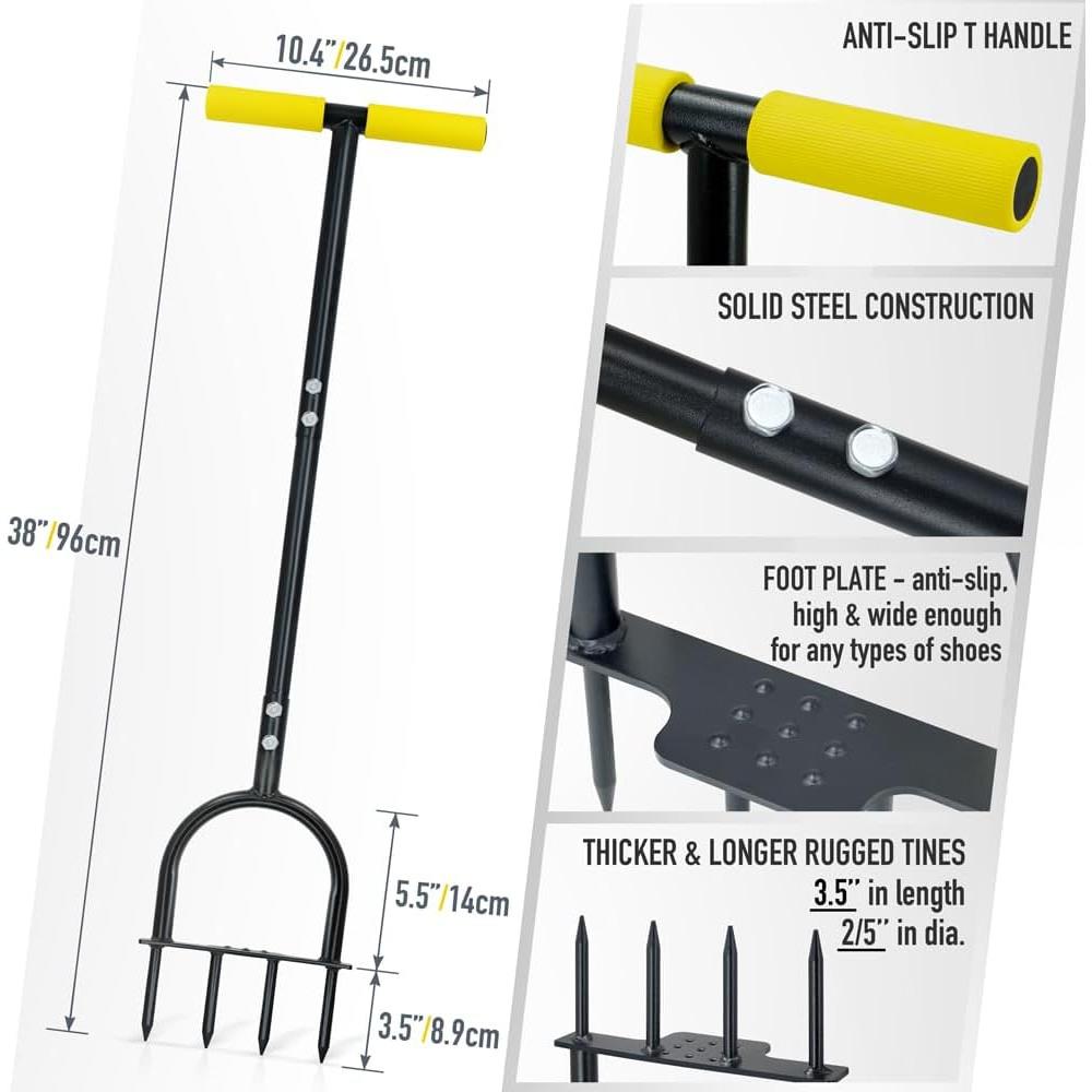 Heavy-Duty Lawn Aerator Tool Designed for Compacted Soil, Featuring a Manual Operation And a Wide Foot Plate for Effective Aeration