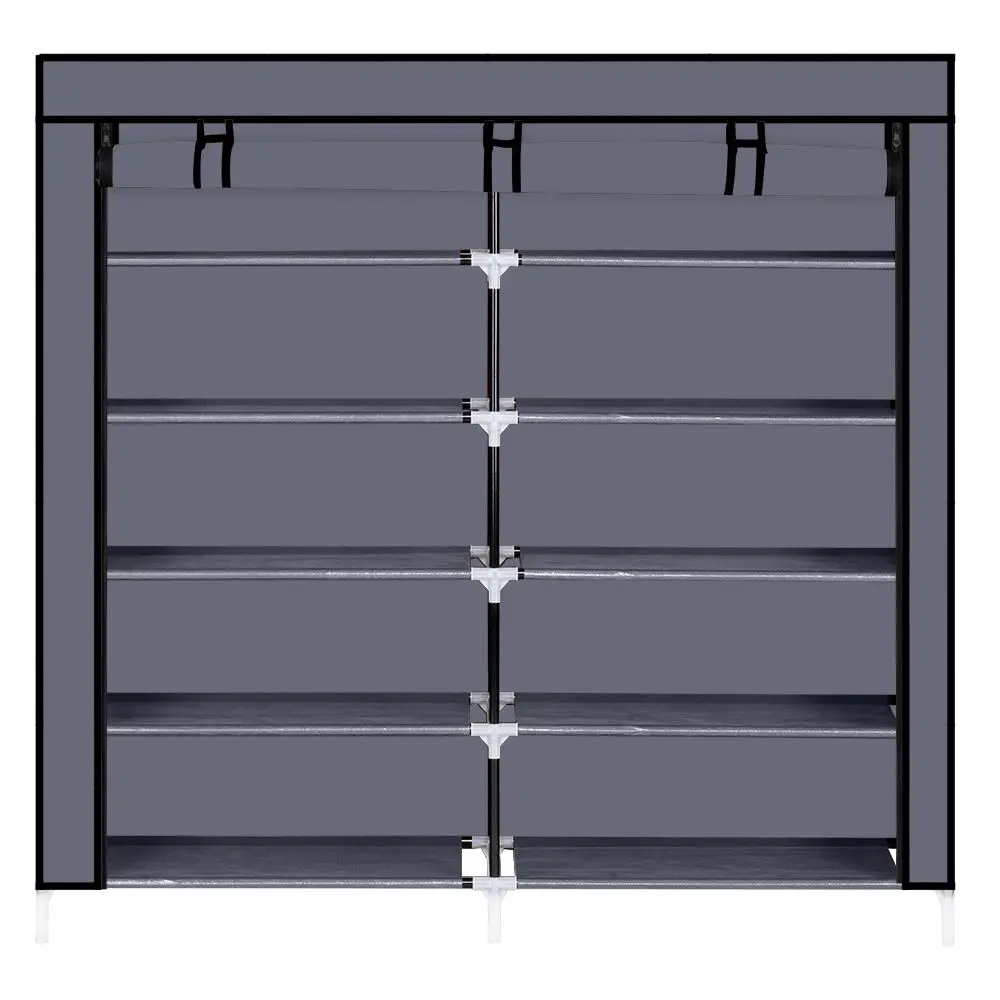 7-Tier Fabric Shoe Storage Organizer Cabinet - 112x28x110 cm Single Unit with Steel Frame, Plastic Components, Zipper Dustproof Cover, Portable, Functional, Space-Saving Home Organizer Bin Drawer (Black) with Easy Installation