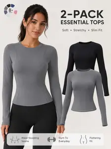 Women's Sporty Long Sleeve T-Shirt, Slim-Fitting Yoga Top, High Stretch Fitness Training Wear, Gym Pilates Shirt, Multiple Colors, Compression Shirt