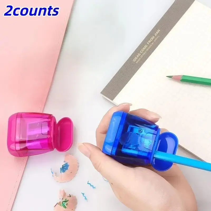 2-Piece Triangle Dual-Hole Pencil Sharpener, Large Capacity, Suitable for Thick Pencils, Durable Plastic Manual Sharpeners, Multiple Colors, Stationery