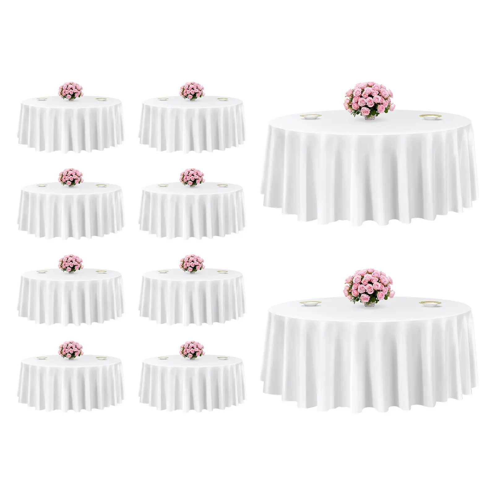 VEVOR rd-tb-01 10-Piece White Round Synthetic Tablecloth Set, 120 in Diameter, Stain-Resistant, Wrinkle-Resistant, Breathable, Machine Washable, for Wedding, Christmas, Anniversary Events