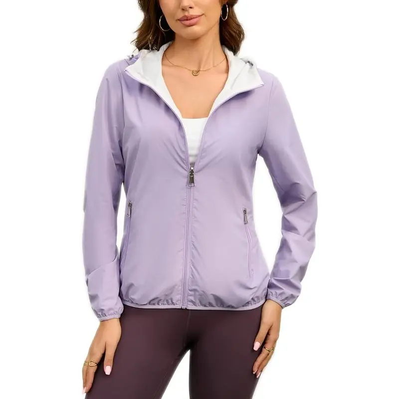 Outdoors Womens Reversible Rain Jacket Lightweight Waterproof Windbreaker Jacket Outdoor Active Portable Raincoat