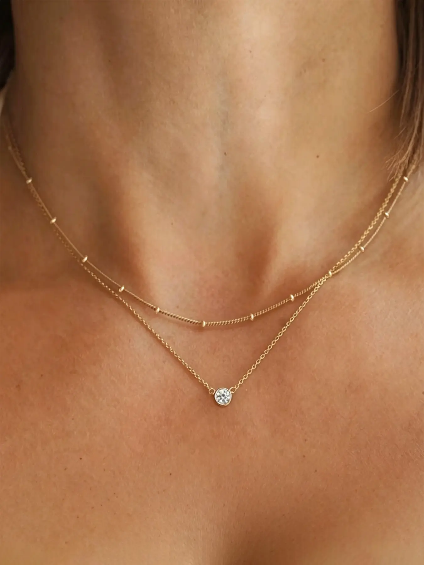 1 Piece Stainless Steel Zirconia-Inlaid Pendant Double-Layer Necklace Ladies' Refined Luxury Elegant Layered Beaded Necklace Jewellery Layering Necklace Neck Jewelry Wonderful Necklace