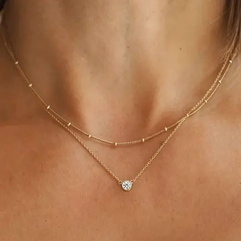 1 Piece Stainless Steel Zirconia-Inlaid Pendant Double-Layer Necklace Ladies' Refined Luxury Elegant Layered Beaded Necklace Jewellery Layering Necklace Neck Jewelry Wonderful Necklace