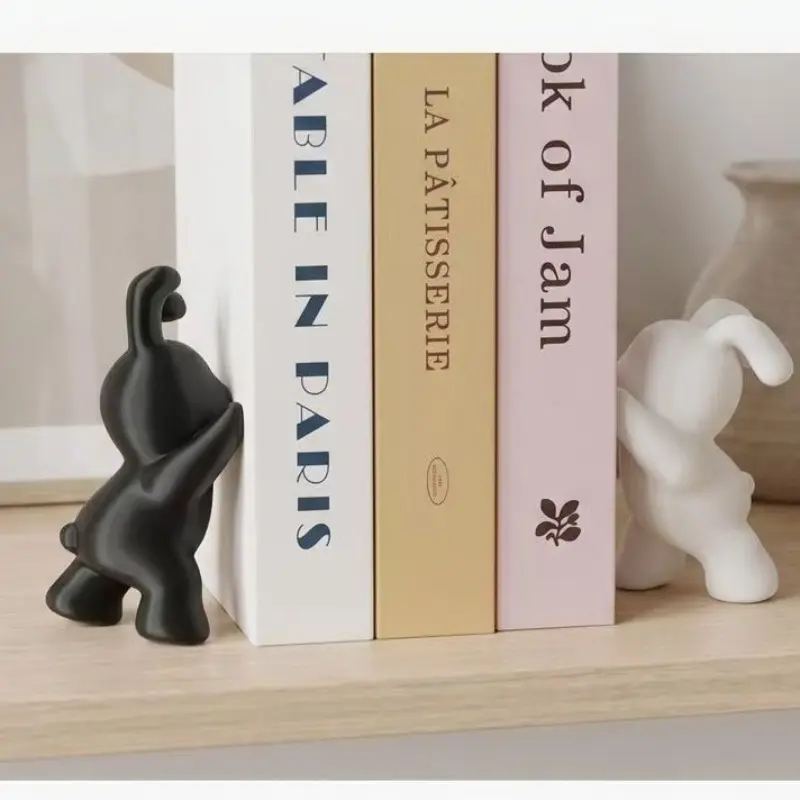 Two-Pack Minimalist Hugging Rabbit Bookends, Cute Cartoon Bunny Book Organizer, Decorative and Practical, High-Quality Plastic