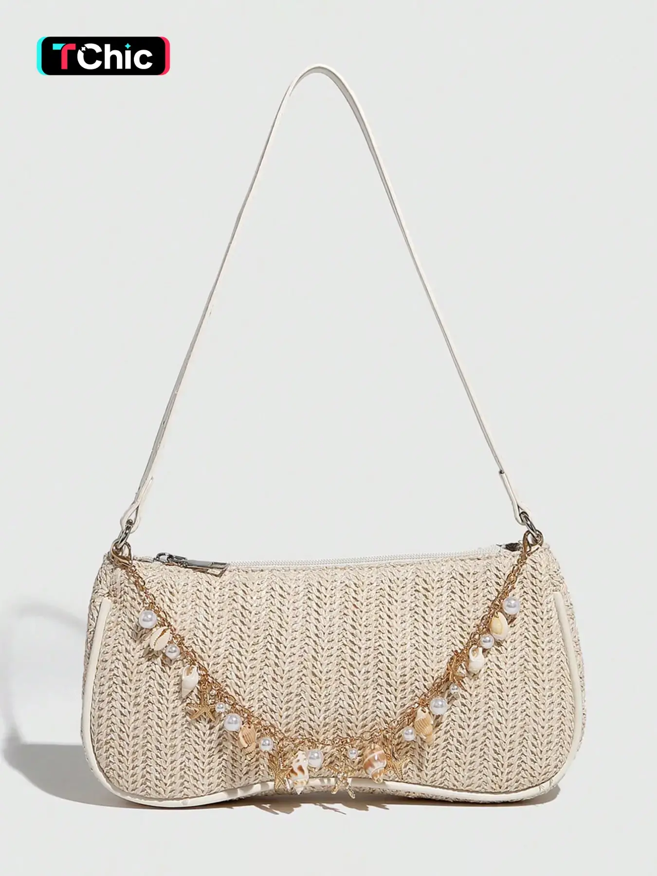 Fashion Women’s Straw Bag, Summer Beach Vacation Y2K Hot Girl Shoulder Small Bag with Conch Decoration, Casual Trendy Bag, Fashionable Straw Boho Bag, Bohemian Straw Bag