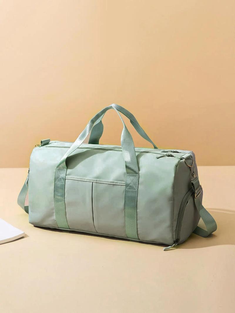 Women's Fashion Large Capacity Travel Bag, Solid Color Letter Patch Zipper Pocket Travel Bag, Casual Lightweight Travel Bag for Gym & Short Business Trips, Durable Travel Bag