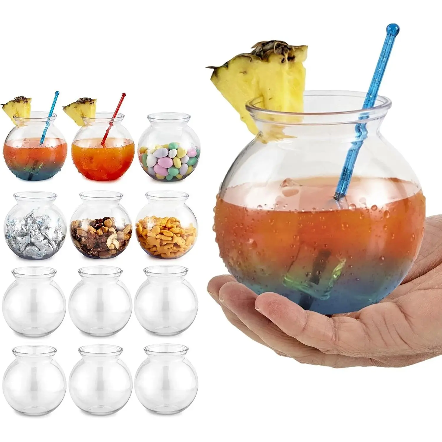 12 Pack 16 oz Clear Plastic Fish Bowls - Shatterproof Mini Drink Glasses for Parties, Centerpieces, Decorations, Carnival Games & VasesGift