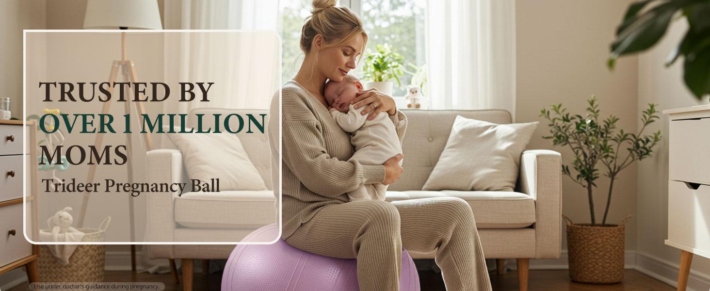 Trideer Pregnancy Birthing Ball - 1.7mm Extra Thick Yoga Ball for Maternity, Labor, Exercise, Physio, Recovery - Guide & Baby Memory Book Included - 440LB Anti-Burst & Non-Slip Stability