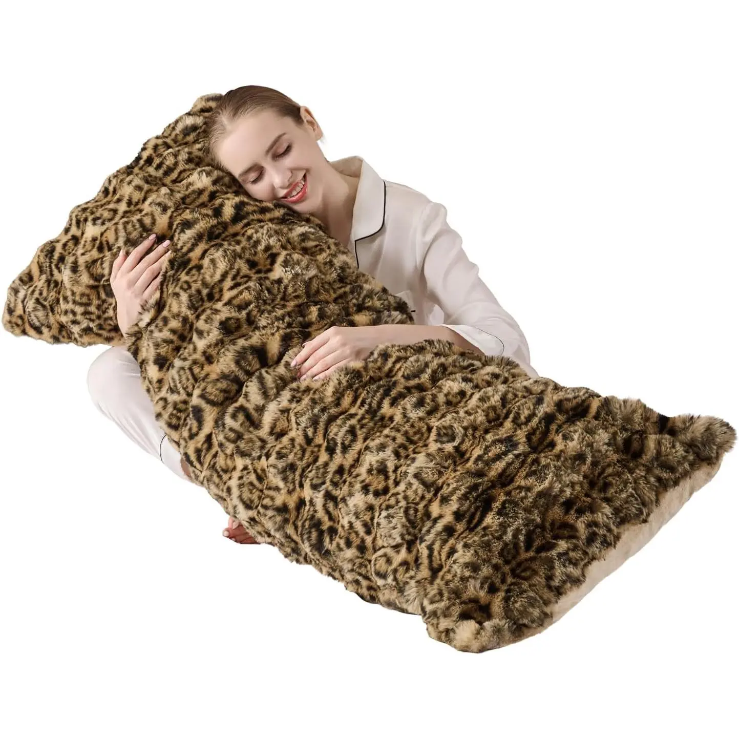 20x54  Leopard Print Full  Pillow, Print Plush Fuzzy Faux   Pillows,Ultra Soft Bed and Sofa Pillow for Side Sleeper & ,Big Hug Double Pillow,Furry Long Pillows-Brown