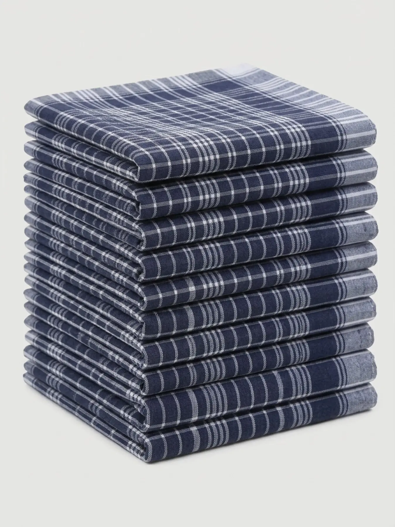 12-Pack Polyester Handkerchiefs Set, Classic Blue Plaid Pattern, Soft Woven Towels, Absorbent