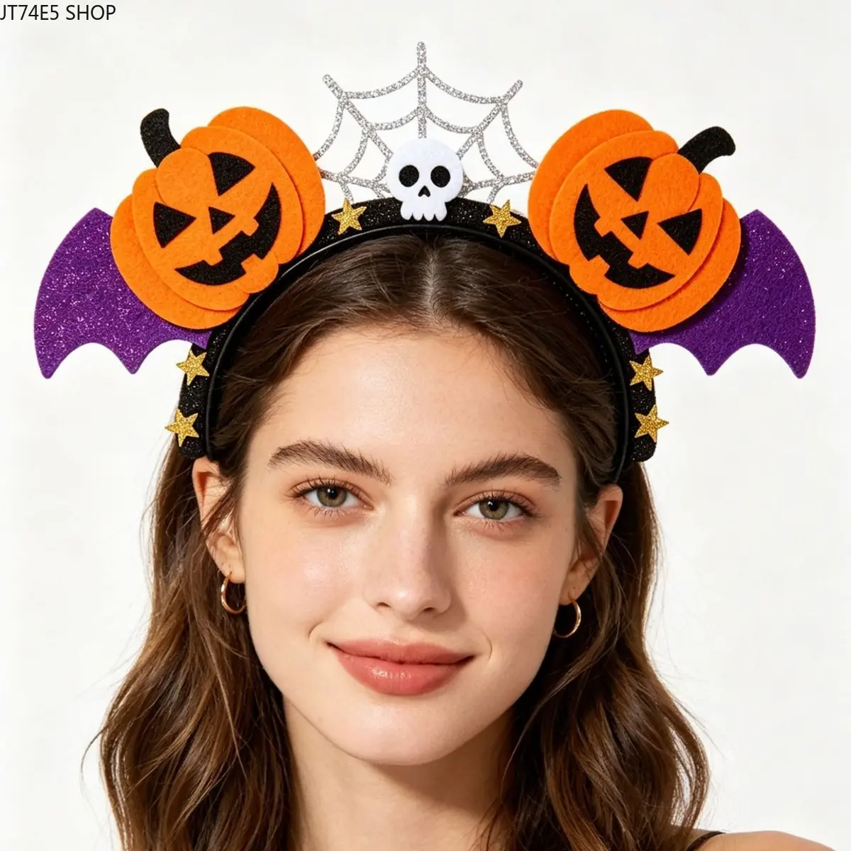 2026 New Unisex Lightweight Halloween Headband - Witch Pumpkin, Round Ears, Sequined Bows Decor, Soft Fabric, for Party, Holiday Decorations