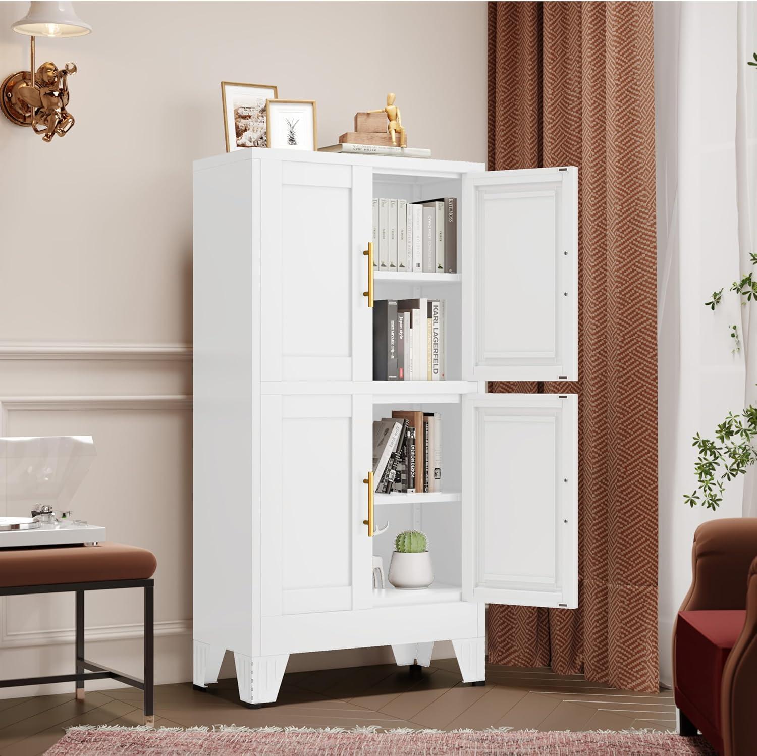 Kitchen Pantry Cabinet 47" Tall Metal Storage with Doors & Adjustable Shelves Black Freestanding Organizer for Kitchen Dining Room Living Room Laundry Room Minimalist Drawer Tower
