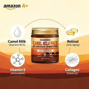 Camel Milk Daily Facial Moisturizer, Contains Retinol + Vitamin E + Collagen, Hydrating and Soothing, Ideal for Sensitive Skin, 80g/2.82oz