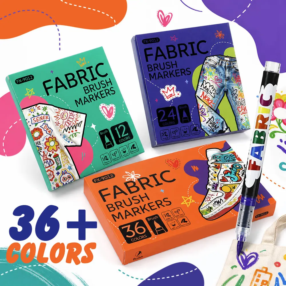 Soft Tip Fabric Marker Set, 12/24/36 Colors, Non-Fading, DIY Art Supplies, Ideal for Clothes, Textiles, Hats, Craft Projects