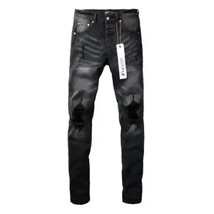 Men's High Cotton Vintage Black Washed Skinny Jeans, Big Multi Knee Ripped Destroyed Frayed Distressed Denim Pants, Punk Hip Hop Streetwear Mid Rise Slim Stretch Grunge Jean Trousers for Party Street Fashion