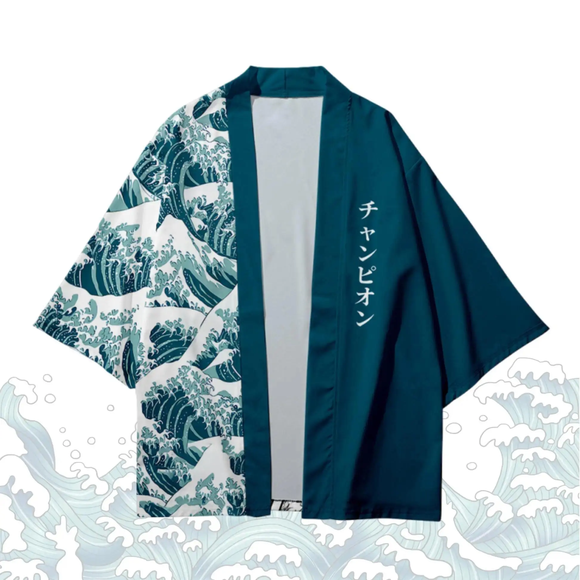 Japanese Kimono Cardigan Wave Pattern Yukata Haori Men Women Streetwear Retro Kimono Traditional Cosplay Costume Loose Outwear