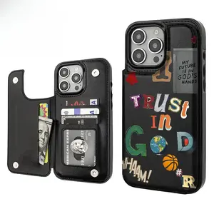 Trust In God Aesthetic Custom Cellphone Case for iPhone 16/15/14/13/12 Plus Pro Max, TPU PU Leather Card Holder, Protective Drop-Shockproof Anti-Scratch Vintage Unique Fashion Smartphone Accessories
