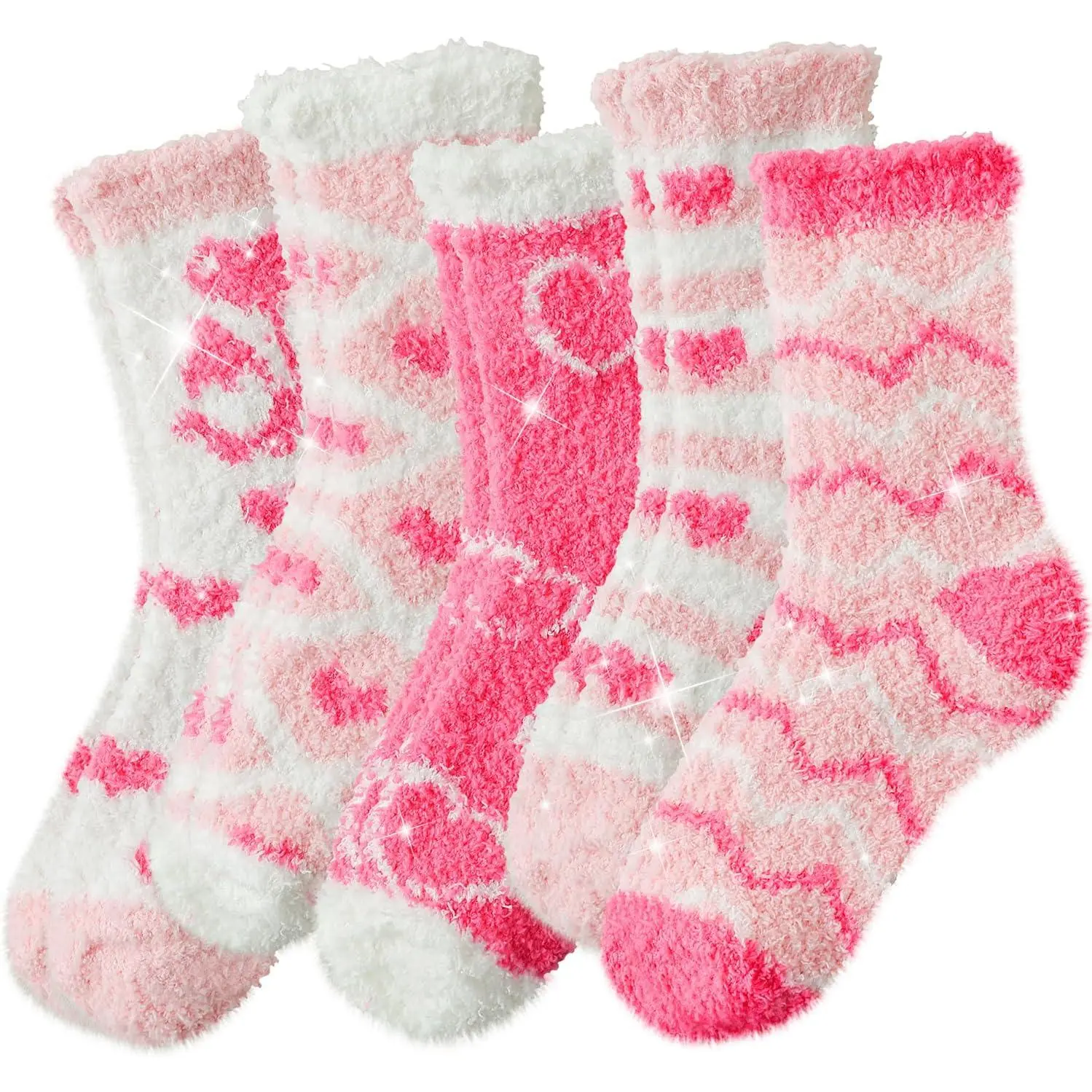 Women's Cute Fuzzy Slipper Socks - Warm Plush Winter Socks, Multi-Color Pink-Valentines Home Gift for Girlfriend, Mom (Valentine's Day Essential), Valentines Day
